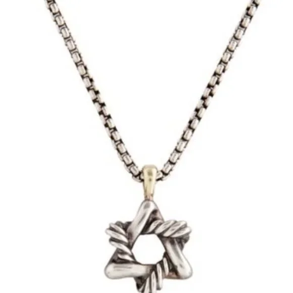 DAVID YURMAN TWO-TONE 14K YELLOW GOLD & STERLING STAR OF DAVID PENDANT NECKLACE - Picture 2 of 8